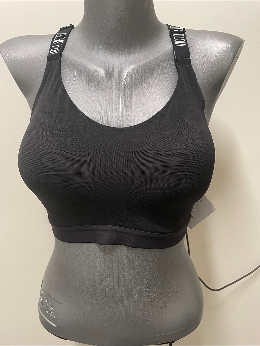 Victoria's Secret Black Wireless Branded-Strap Sports Bra